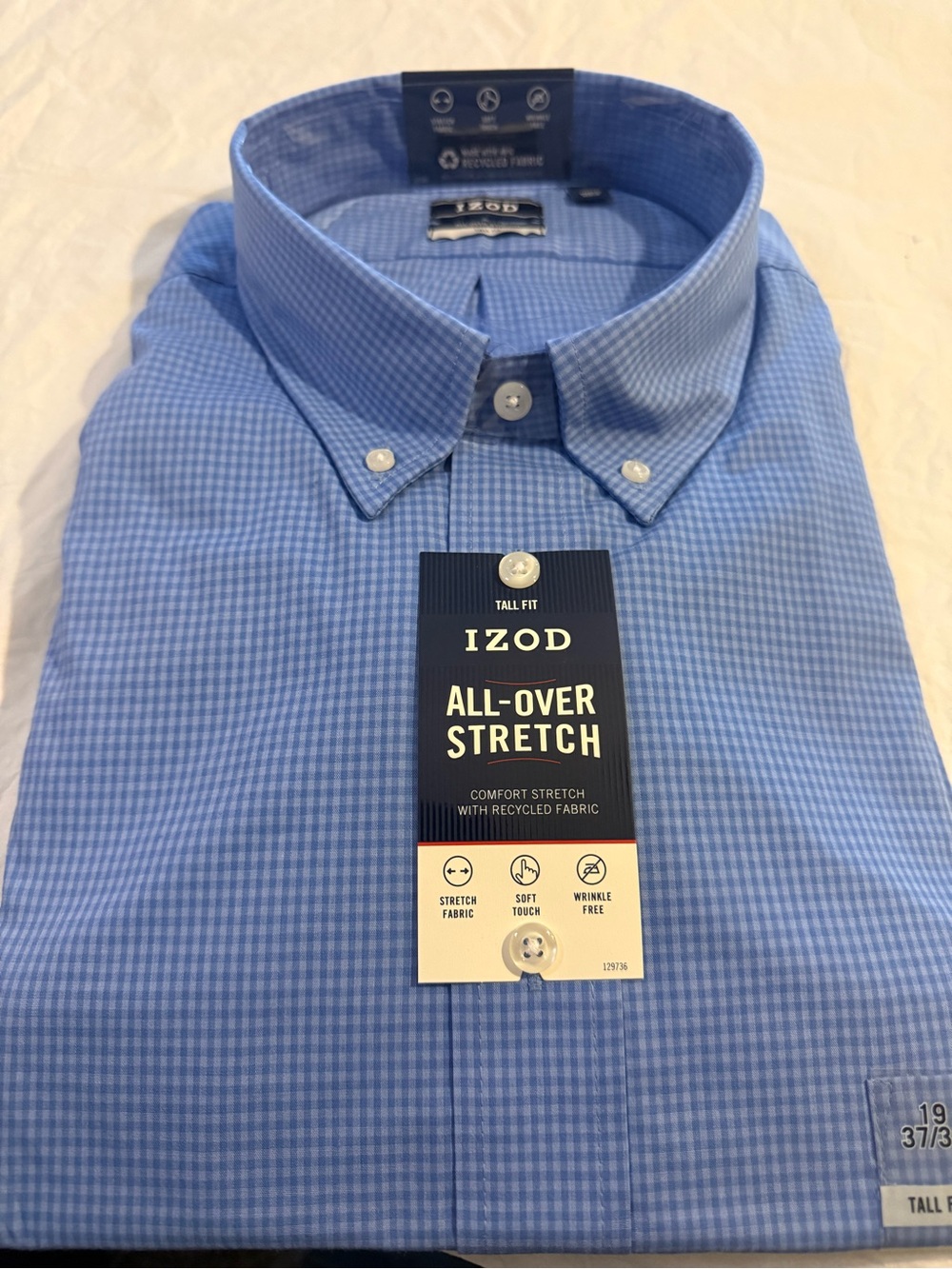 Izod Blue Micro-Check All-Over Stretch Button-Down Shirt